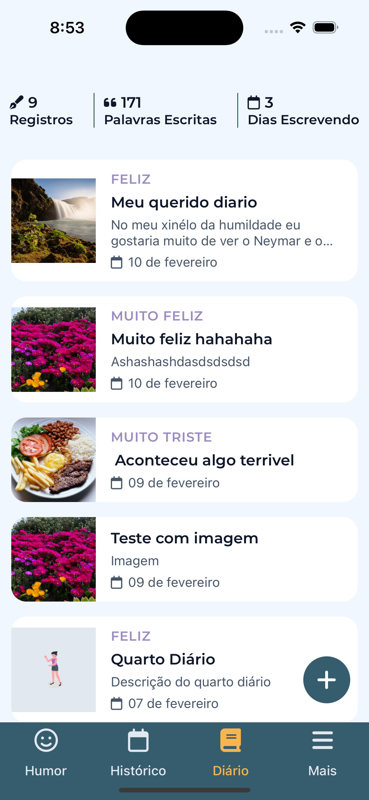 Tela do diário pessoal para escrever pensamentos e sentimentos